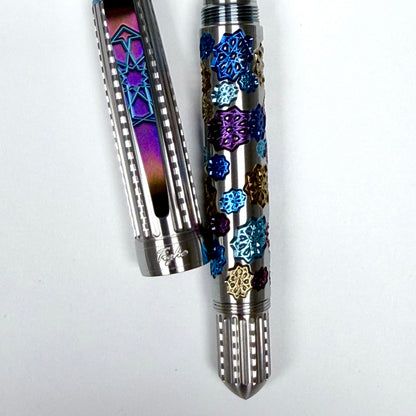 Fireworks Fountain Pen – Anodized Titanium & Guilloche on Stainless Steel
