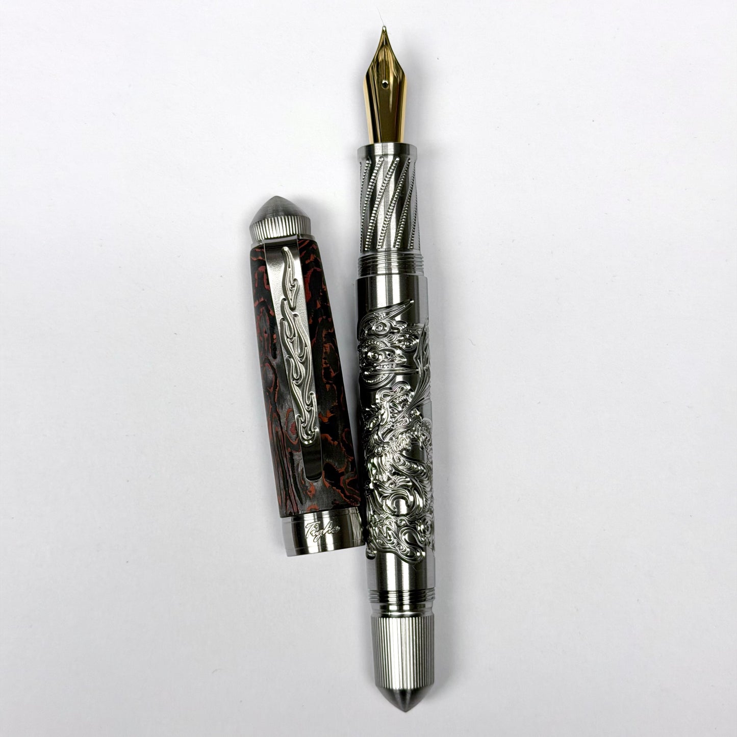 Fire Dragon & Lava Carbon Fiber Fountain Pen