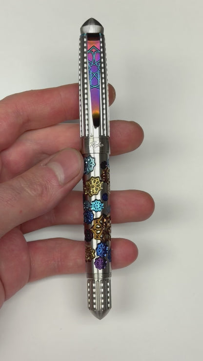 Fireworks Fountain Pen – Anodized Titanium & Guilloche on Stainless Steel
